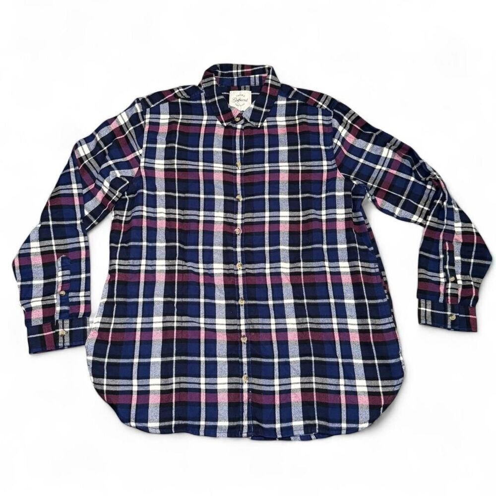 JACHS Girlfriend Women’s Flannel Shirt Size Large L Plaid Long Sleeve Button Dow